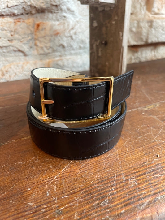 BLACK CROC & CREAM 1.25" REVERSIBLE BELT