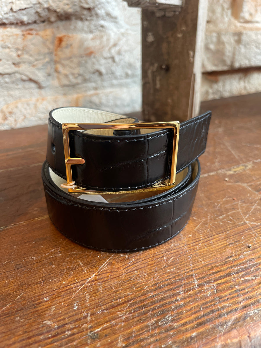 BLACK CROC & CREAM 1.25" REVERSIBLE BELT