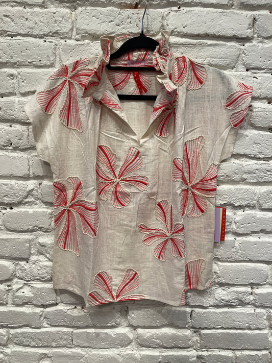 VICKI SHORT SLEEVE LILY EMBROIDERED TOP