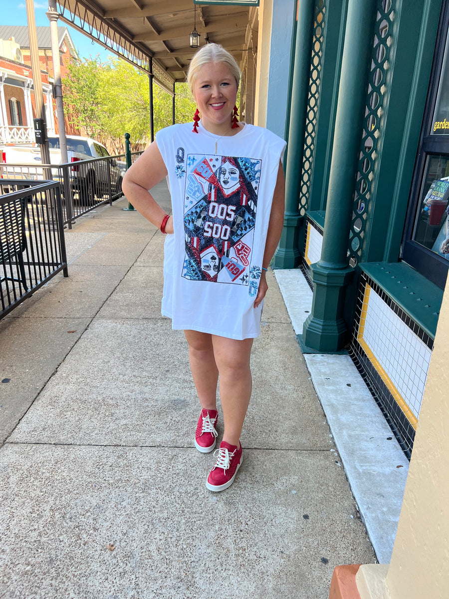 POWDER BLUE RED NAVY CARD TEE DRESS