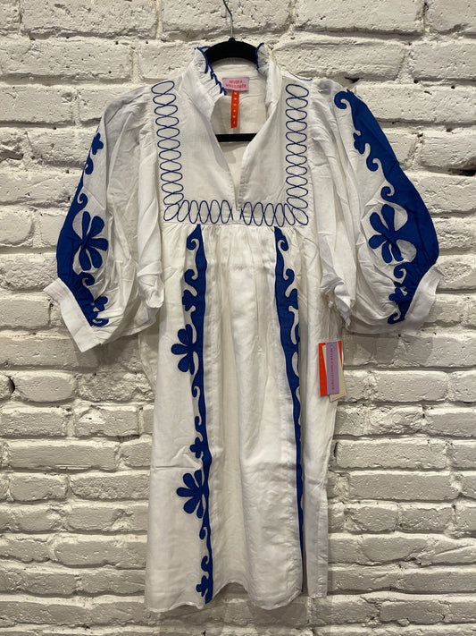 HIGH NECK DRESS WHITE & NAVY