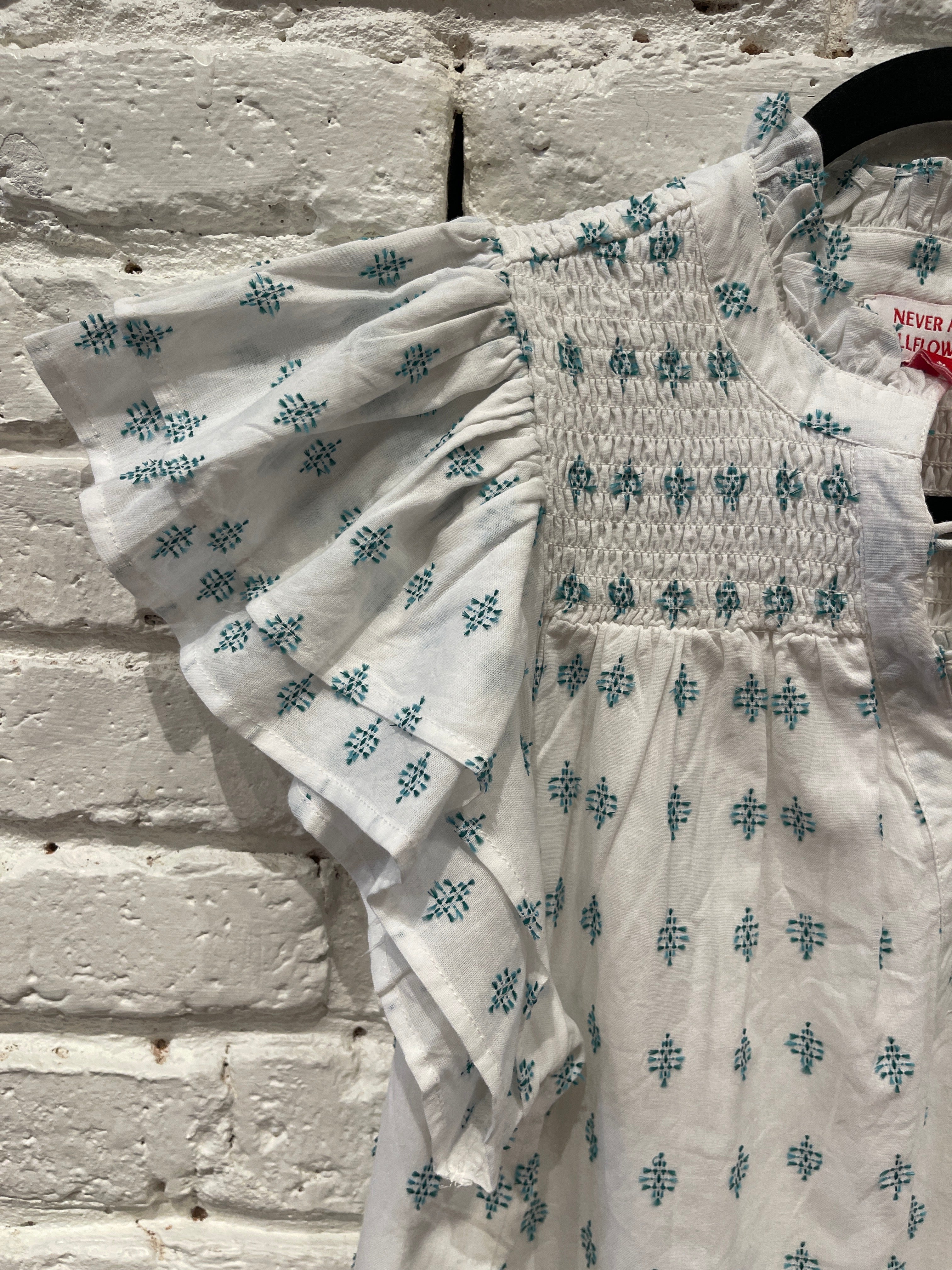SMOCKED TOP GREEN CROSSHATCH