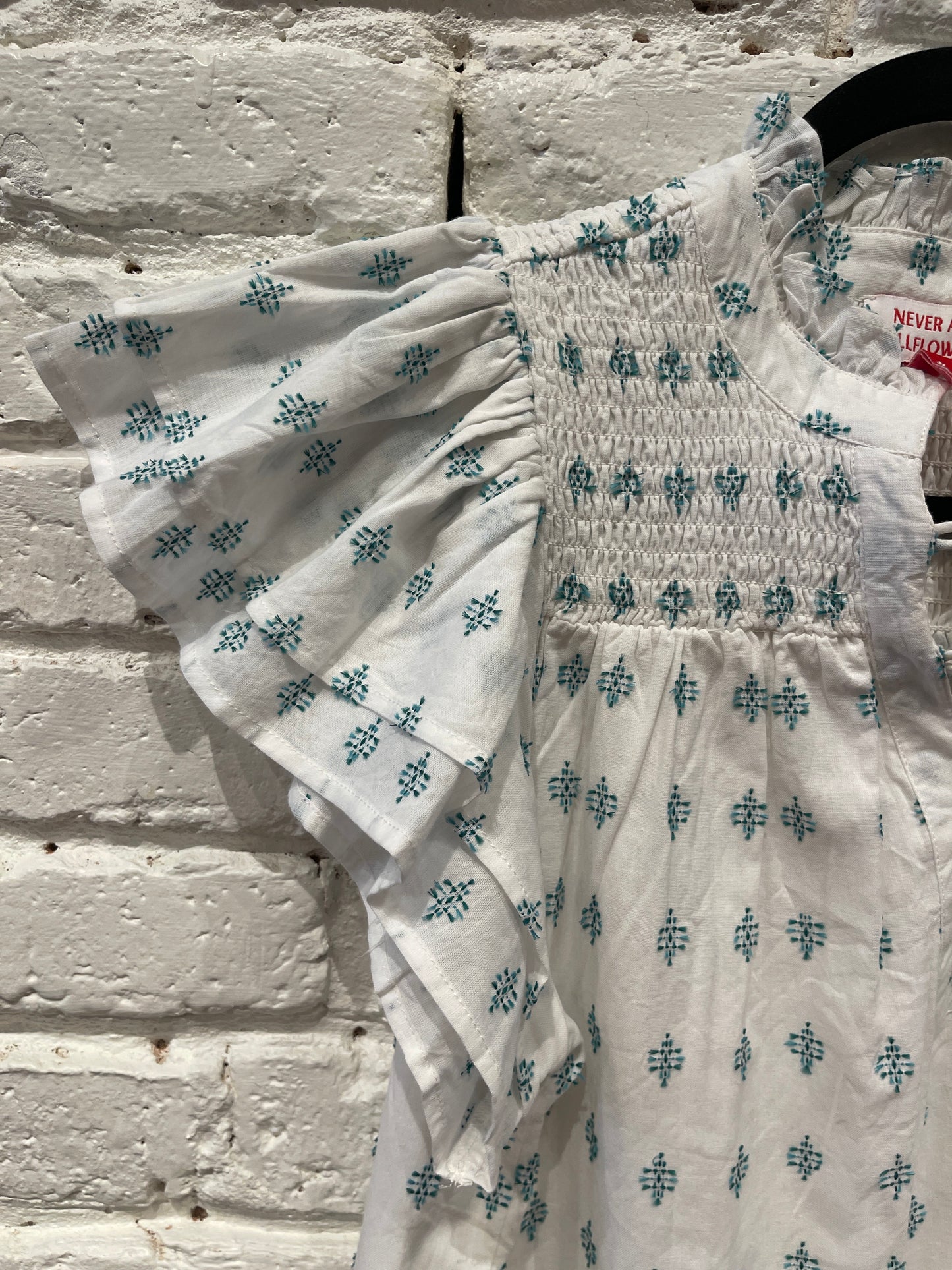 SMOCKED TOP GREEN CROSSHATCH