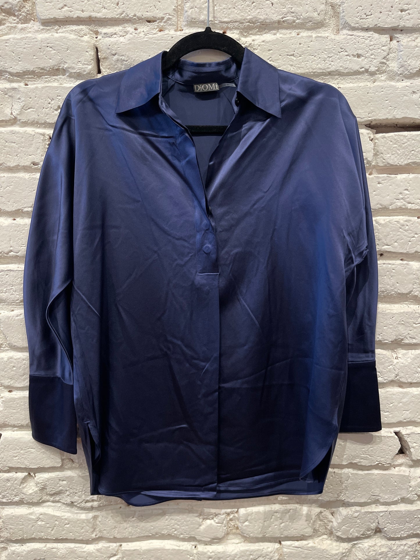 SILK COLLAR SHIRT LONG SLEEVE NAVY T2297S