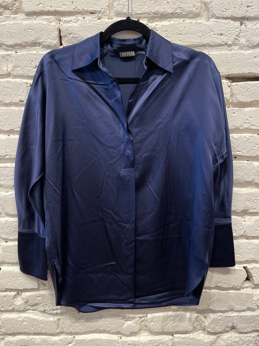 SILK COLLAR SHIRT LONG SLEEVE NAVY T2297S