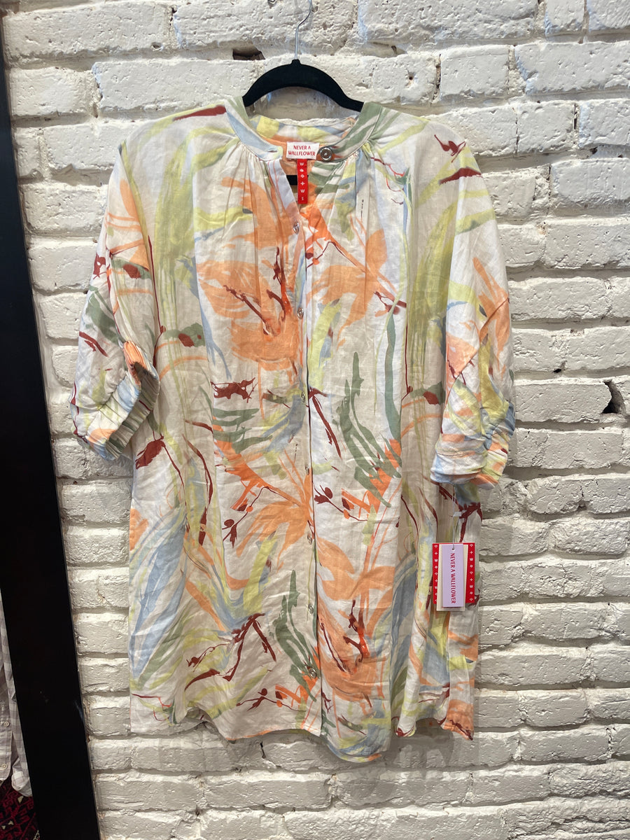 ELASTIC SLEEVE DRESS PEACH WATERCOLOR