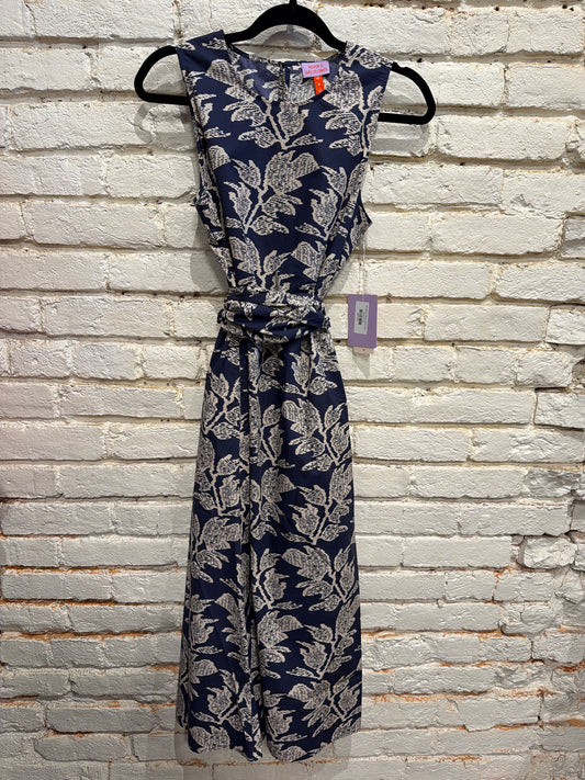 TIE FRONT DRESS NAVY IKAT