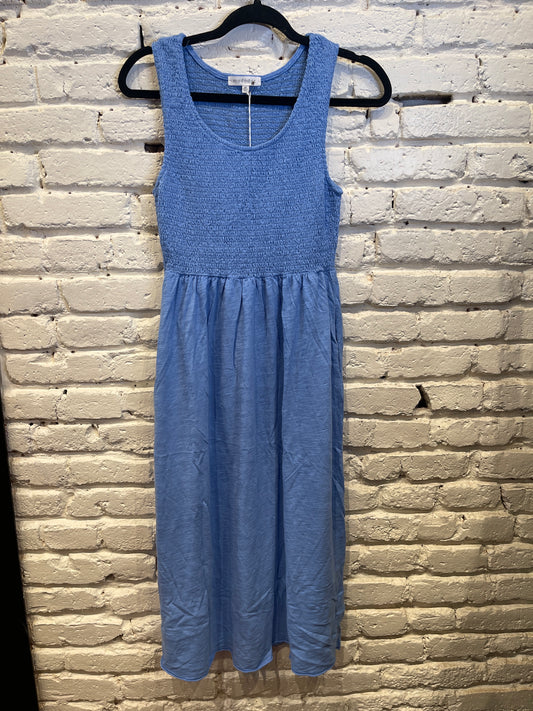SMOCKED TANK MIDI DRESS OCEAN ABYSS