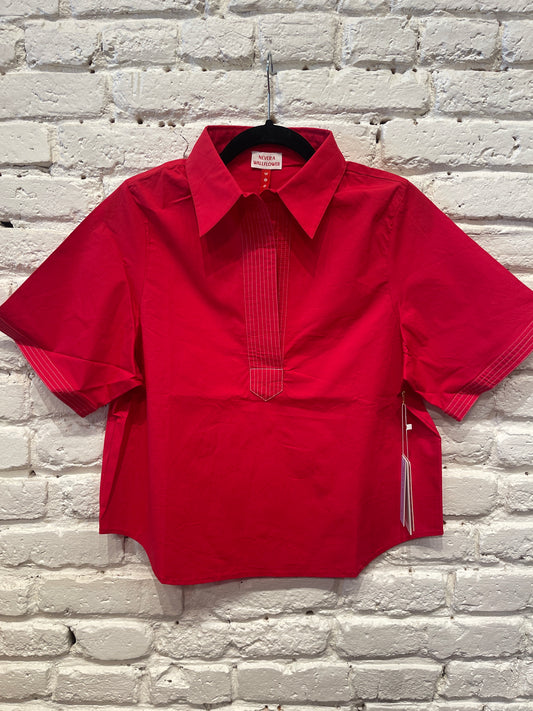 SPLIT NECK TOP RED