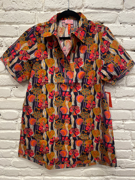 SPLIT NECK NAVY LILY DRESS