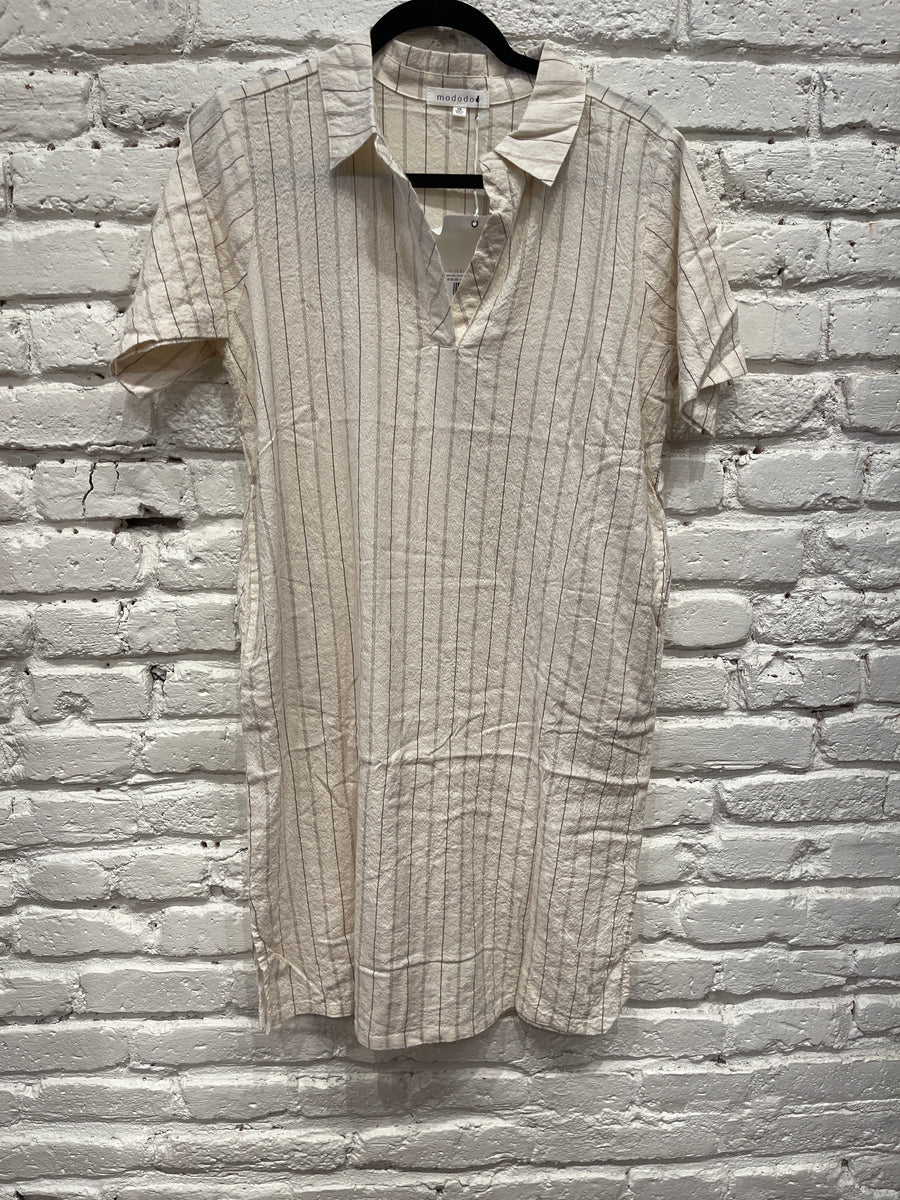 NATURAL STRIPE SS HENLEY SHIRT DRESS