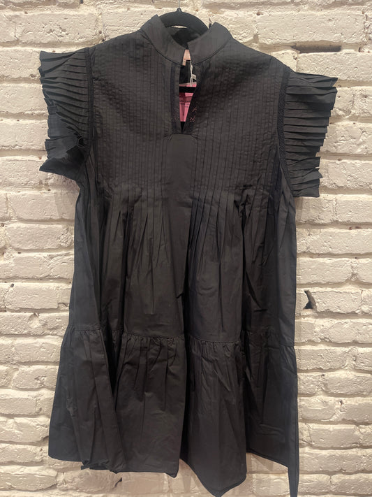 PLEATED POPLIN DRESS BLACK