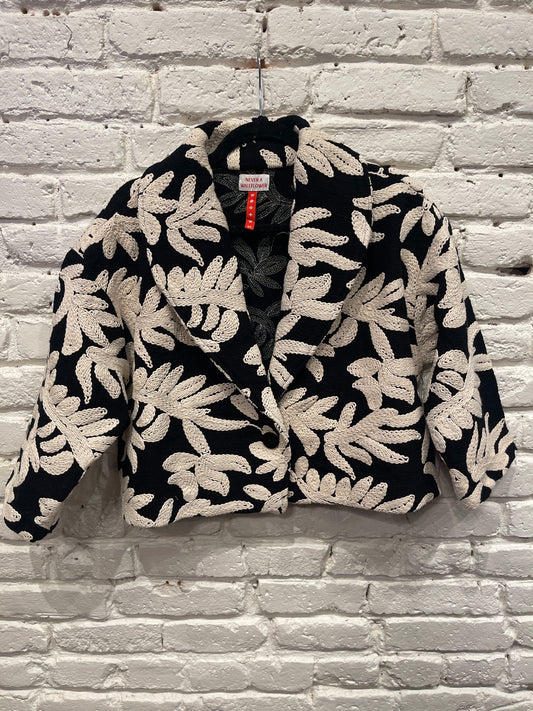 SHAWL COLLAR EMBROIDERED LEAVES JACKET