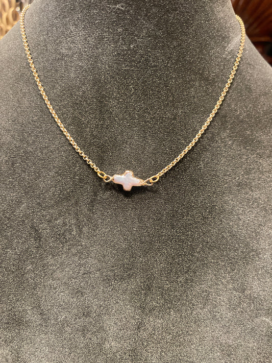 1864Z SIDEWAYS PEARL BEZEL CROSS