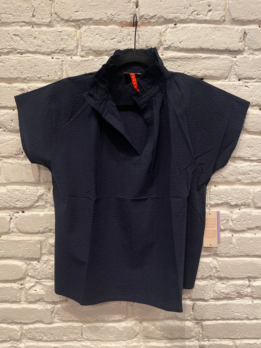 VICKI SHORT SLEEVE NAVY SEERSUCKER TOP
