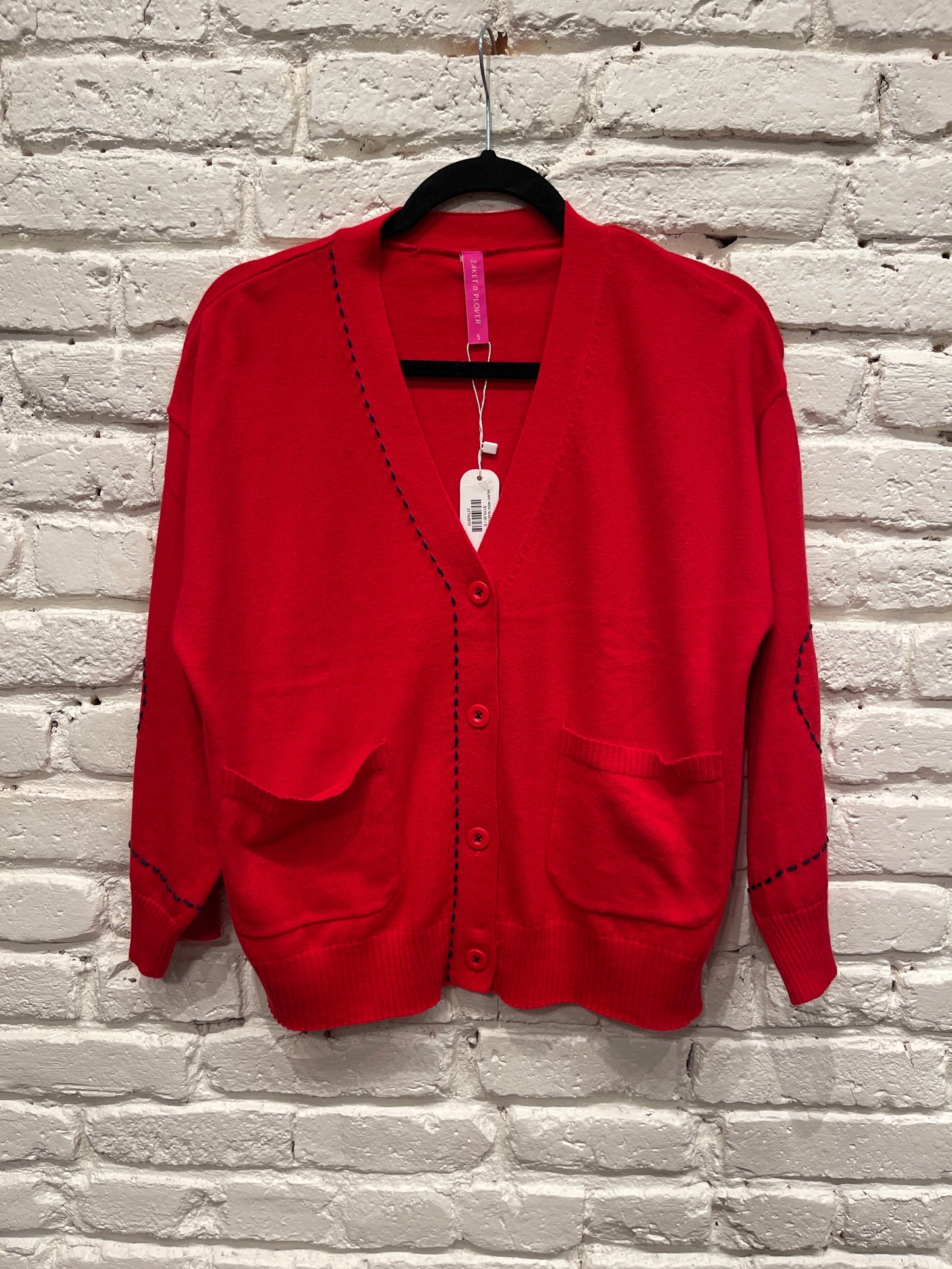HEART WIDE SLEEVE CARDI RED