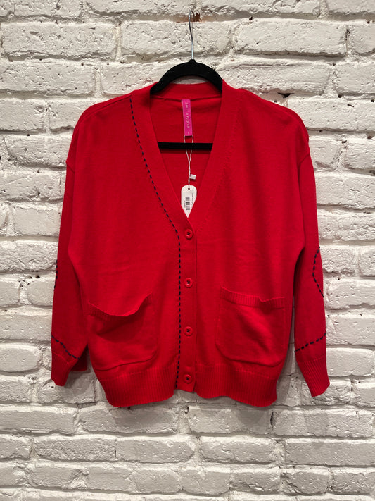 HEART WIDE SLEEVE CARDI RED