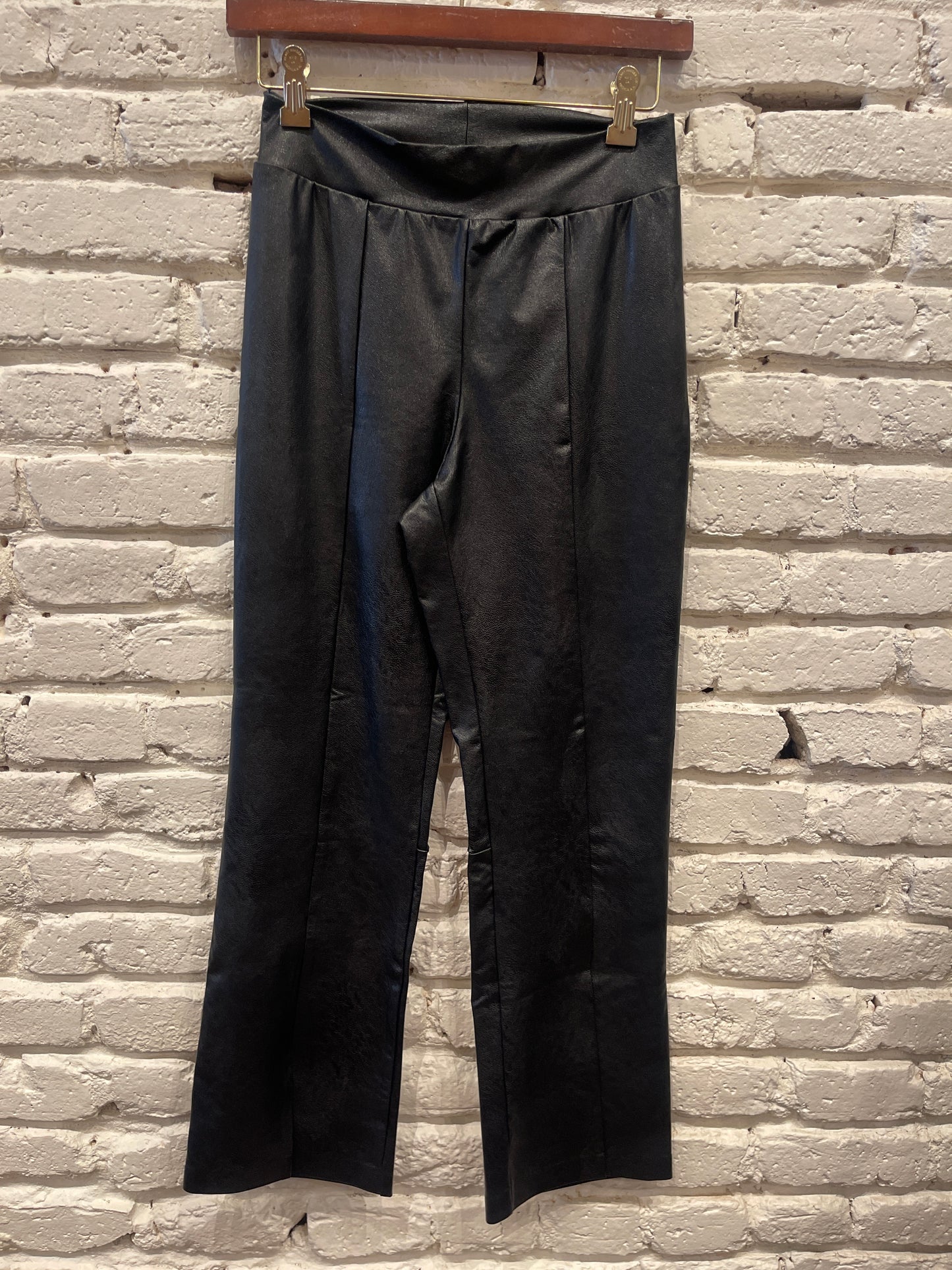 FAUX BLACK LEATHER SPLIT FRONT PANT