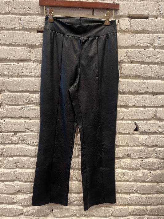 FAUX BLACK LEATHER SPLIT FRONT PANT