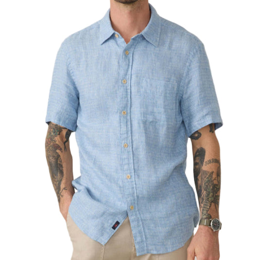 Short-Sleeve Palma Linen Shirt (Blue Basketweave)