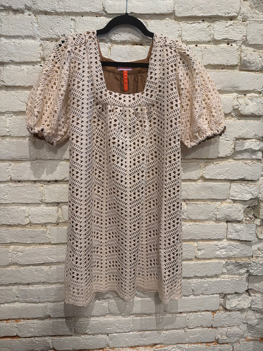 CROCHET SQUARE NECK DRESS BONE