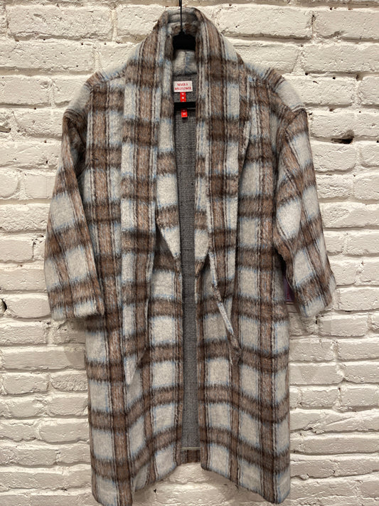 SHAWL COLLAR COAT BLUE PLAID