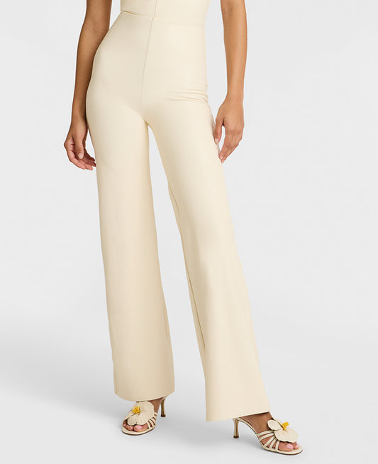 FAUX LEATHER WIDE LEG PANT IVORY
