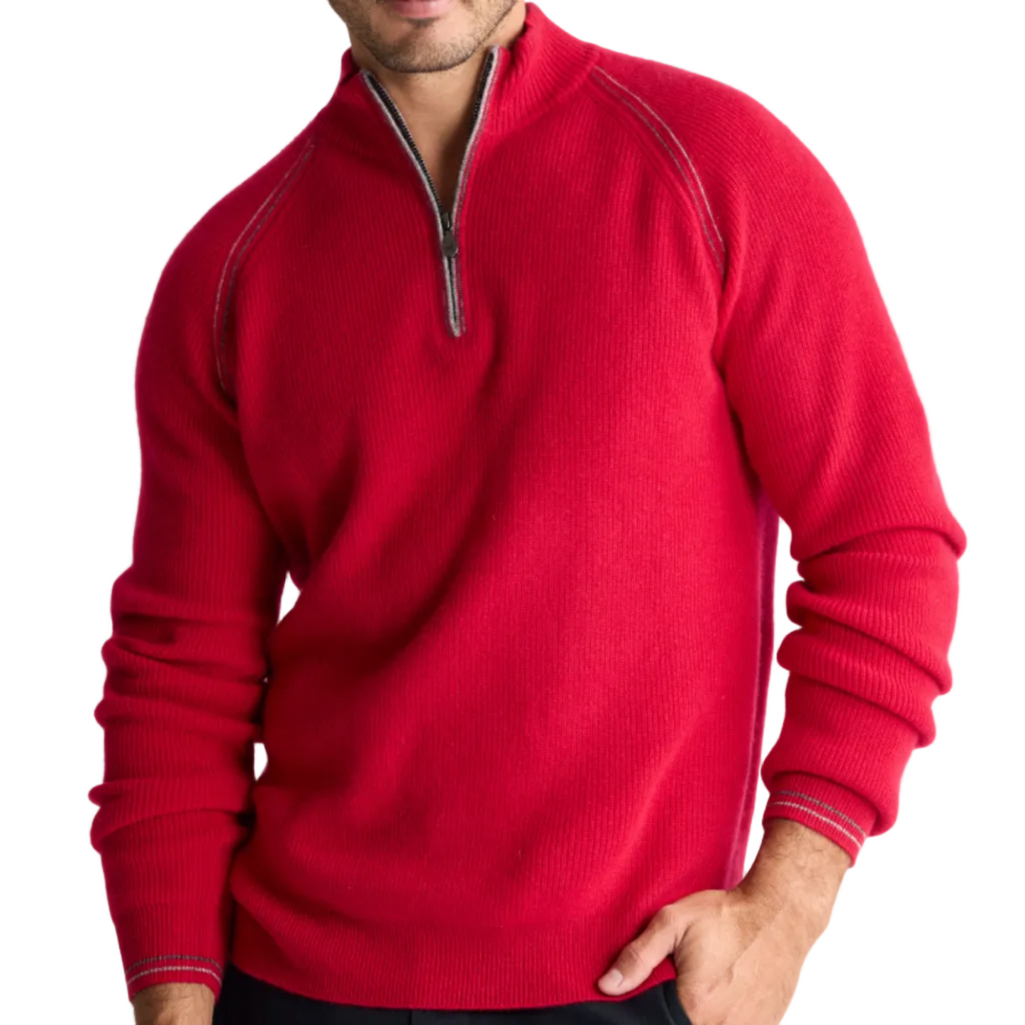 Raffi Cashmere Textured Zip Mock (Garnet)