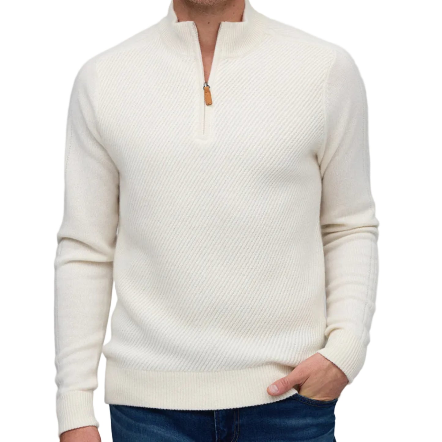 Raffi Cashmere Textured Zip Mock (Ivory)