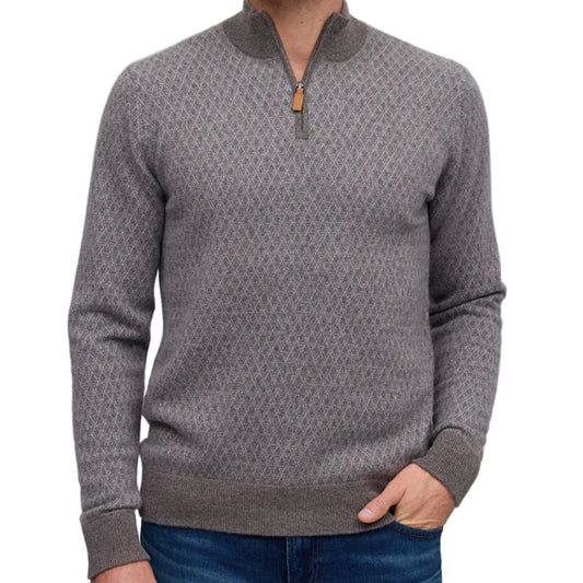 Raffi Cashmere Jacquard Zip Mock (Acorn)