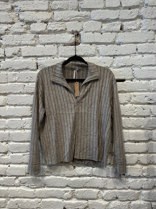 Lush Melange Rib Johnny Collar Smokey Taupe