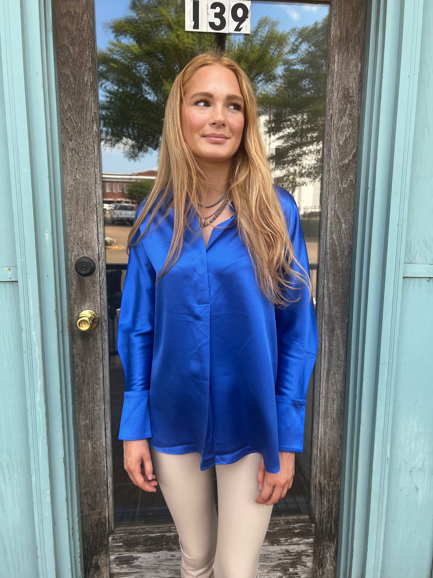 SILK COLLAR SHIRT LONG SLEEVE ROYAL T2297S