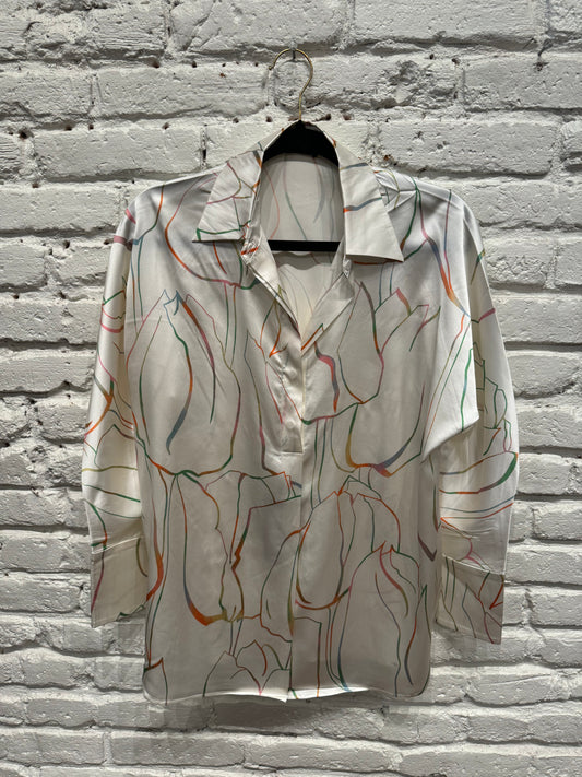 SILK COLLAR SHIRT LONG SLEEVE TULIP PRINTS T2297S