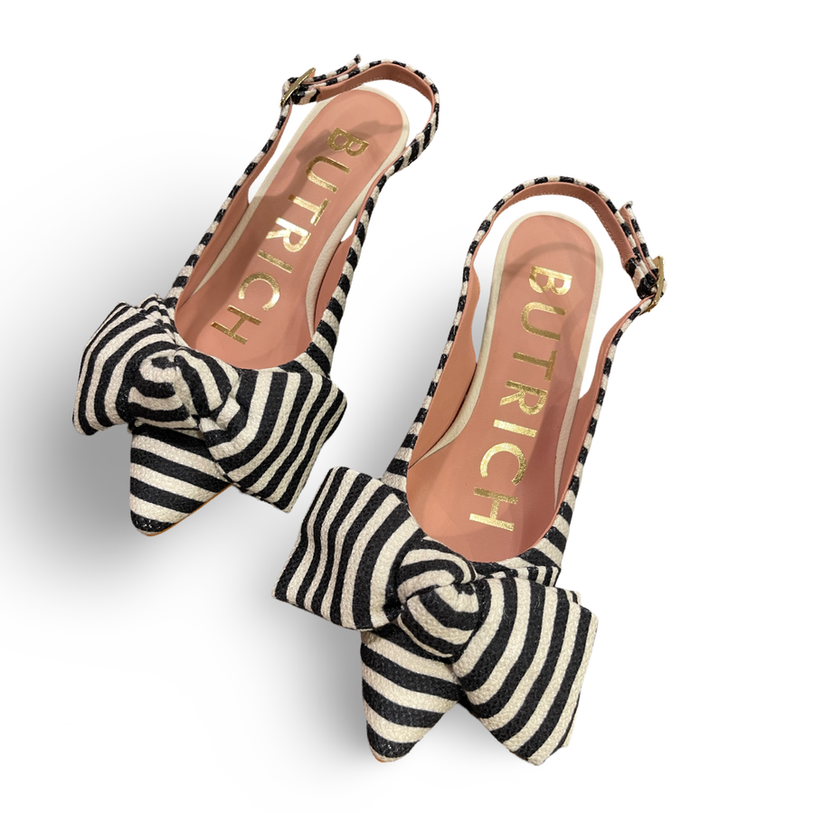 GIOVANNA SLINGBACK BLACK WHITE STRIPE MIDI