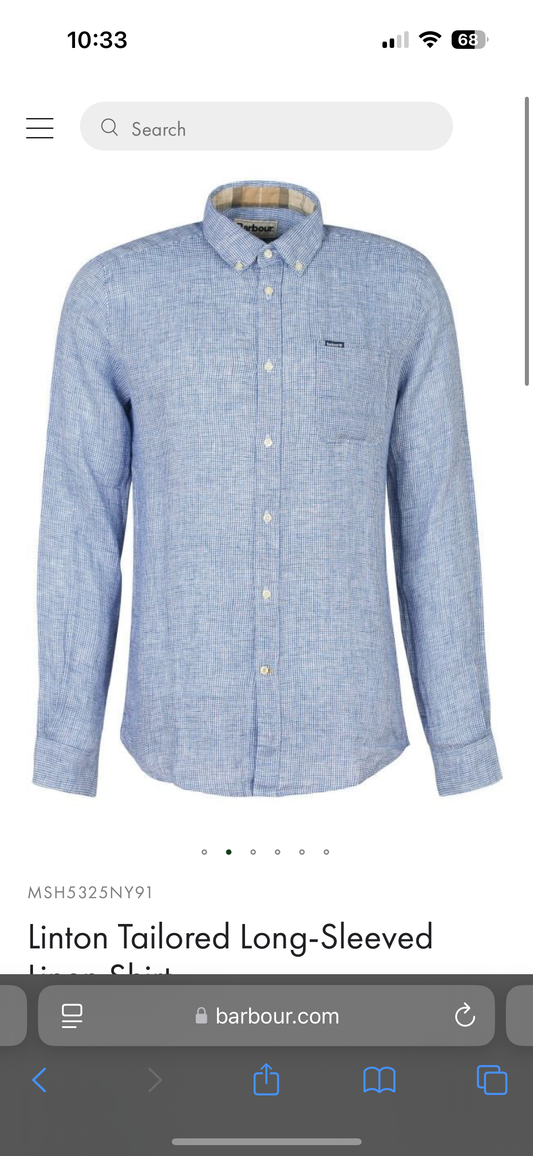 Barbour Linton Tailored Long-Sleeved Linen Shirt (Classic Navy)