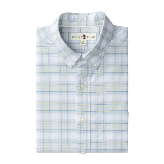 Cotton Oxford Sport Shirt - Raney Plaid (Light Blue)