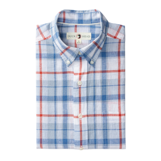 Linen Cotton Sport Shirt - Conner Plaid (Light Blue)