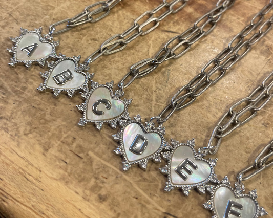 1855MH PEARL HEART INITIAL SILVER