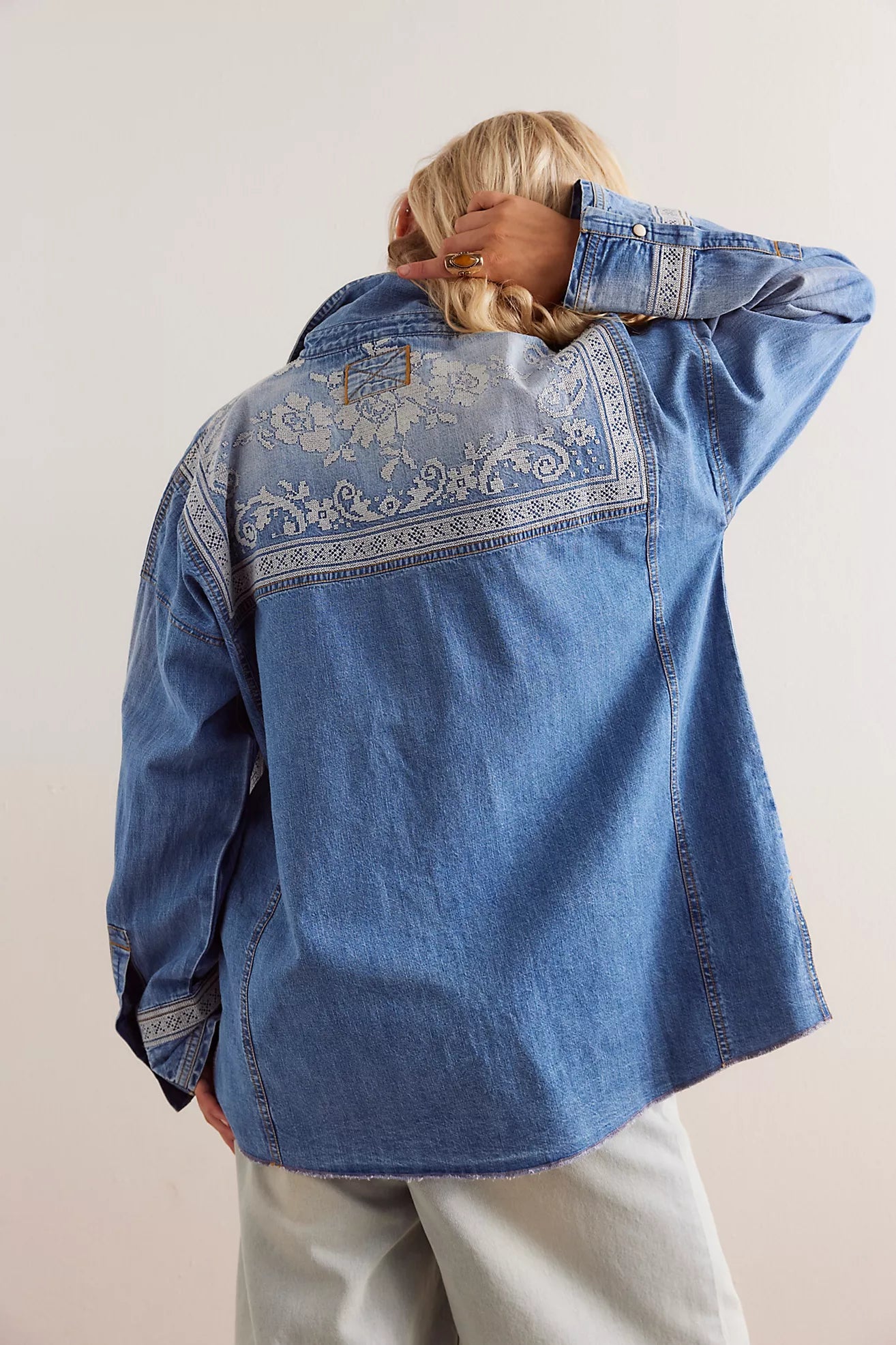 LACE EMBROIDERED DENIM SHIRT