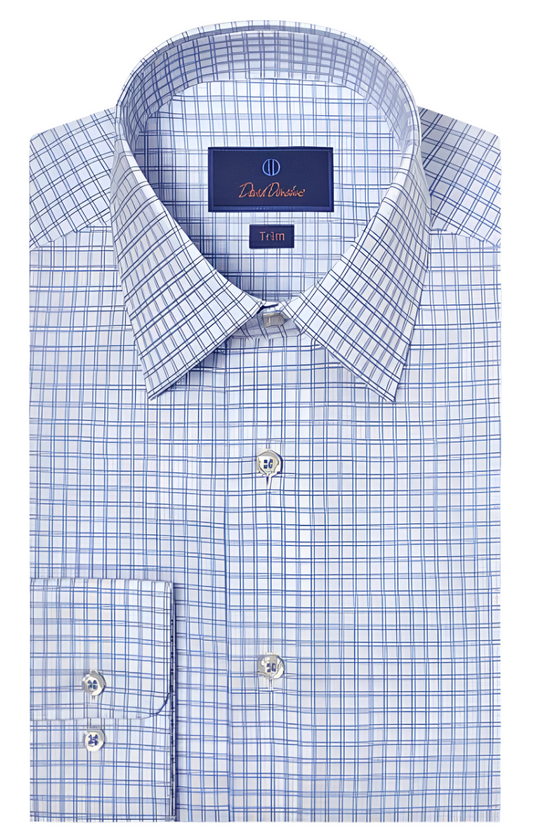 White & Blue Dobby Check Dress Shirt -TBSP10822135