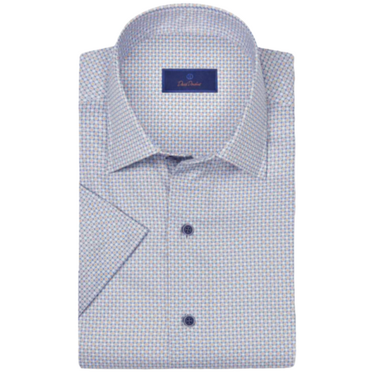 Blue & Orange Micro Print Short Sleeve Shirt