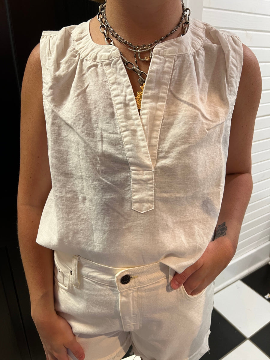 SLEEVELESS BEAU LINEN SHIRT