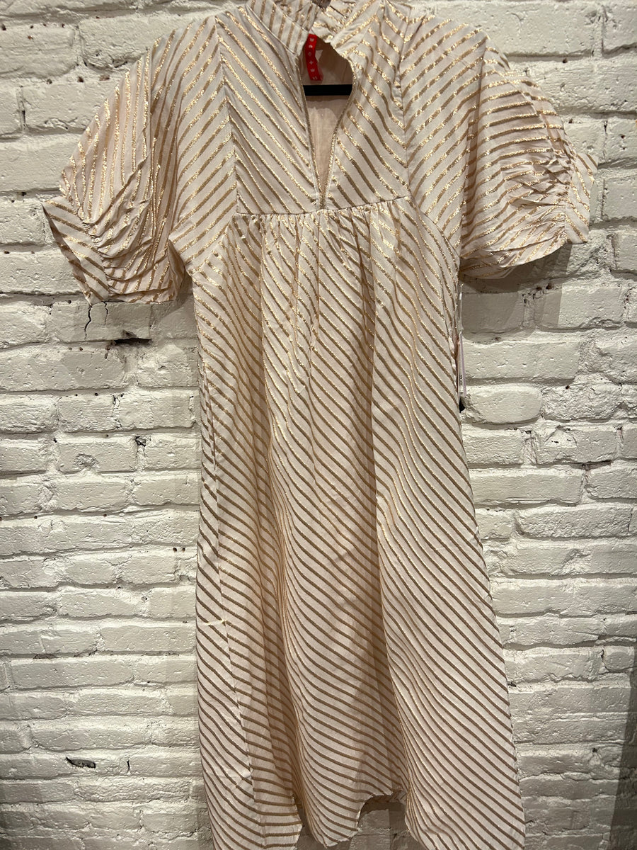 HIGH NECK MIDI IVORY STRIPE