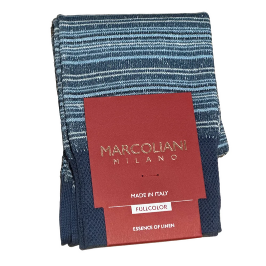 Linen & Cotton T-Shirt Stripe Socks (Denim/Blue)