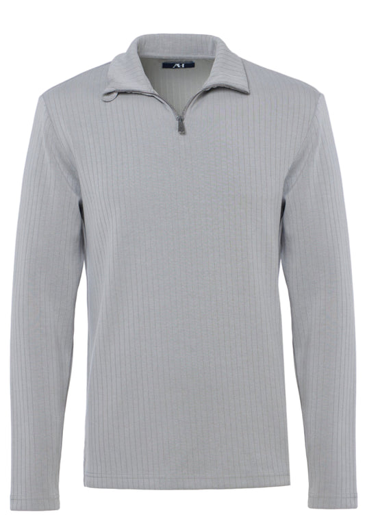 Ribbed Stripe Quarter Zip (Grey)