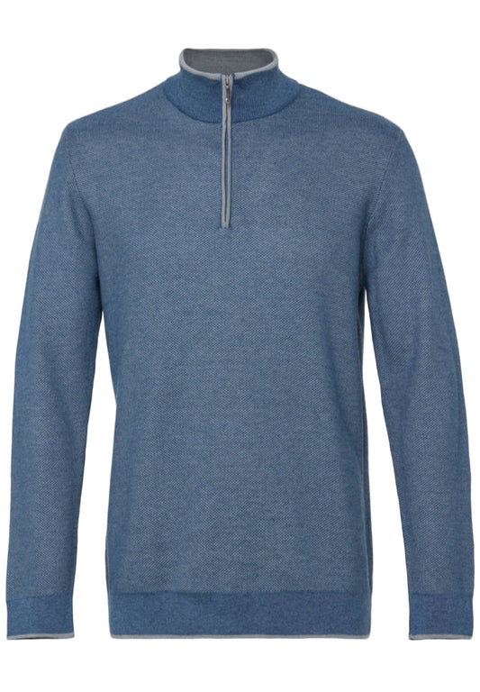 Two Tone Waffle Quarter Zip (Melange Indigo)