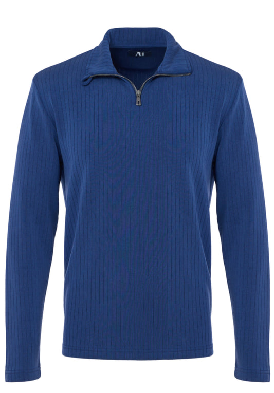 Ribbed Stripe Quarter Zip (Indigo)