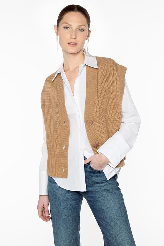 RIB BUTTON VEST MOSS