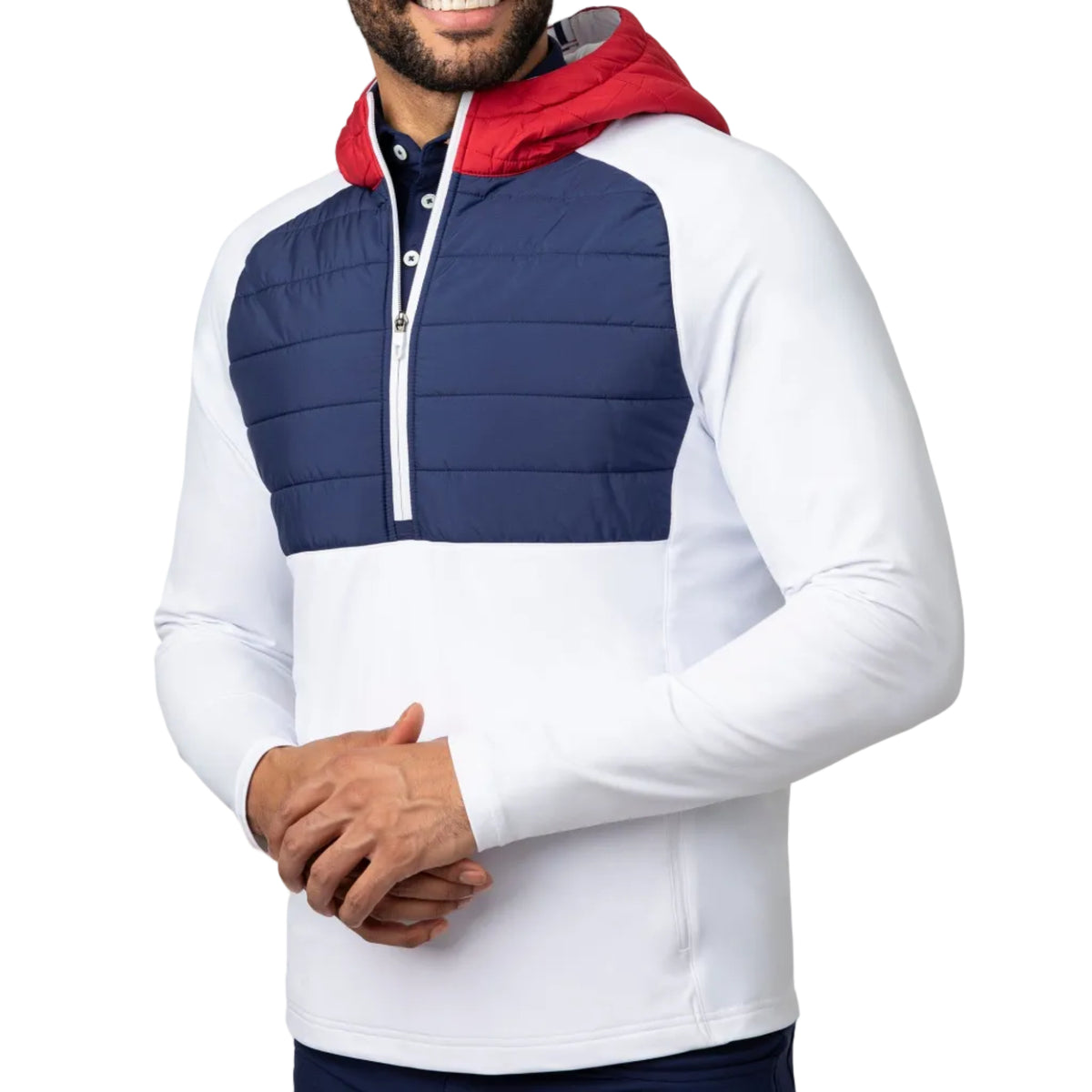 Fulton Hybrid Half-Zip Hoodie (The Triple Block - White/Fleet Navy/Cardinal Red)