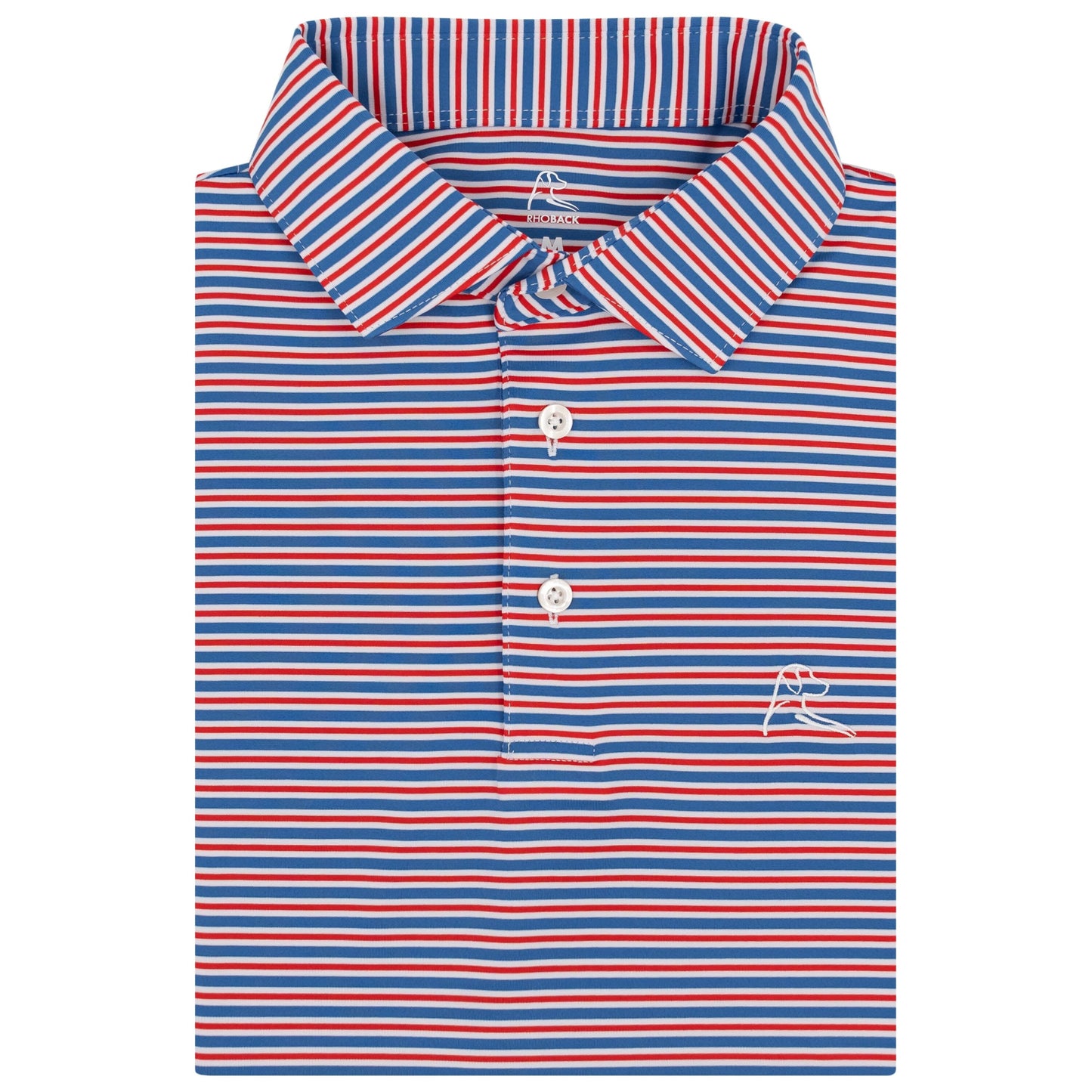 The Steward Stripe Performance Polo (White/Short Stop Blue/Classic Red - USA)